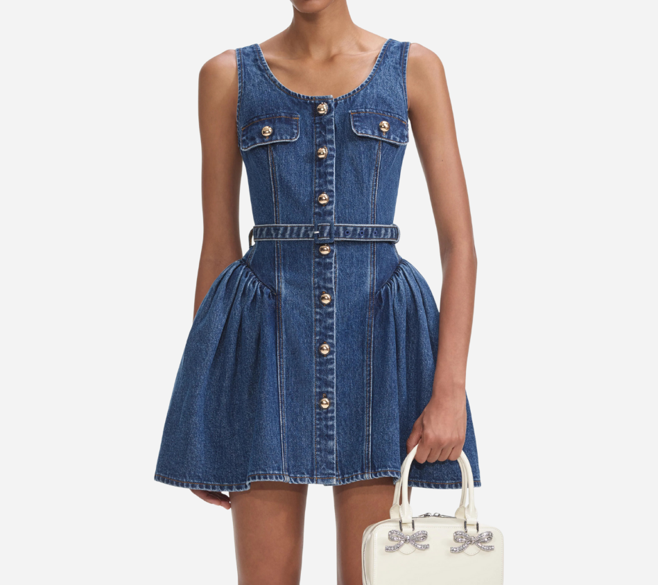 SFP-FLARED DENIM MINI DRESS