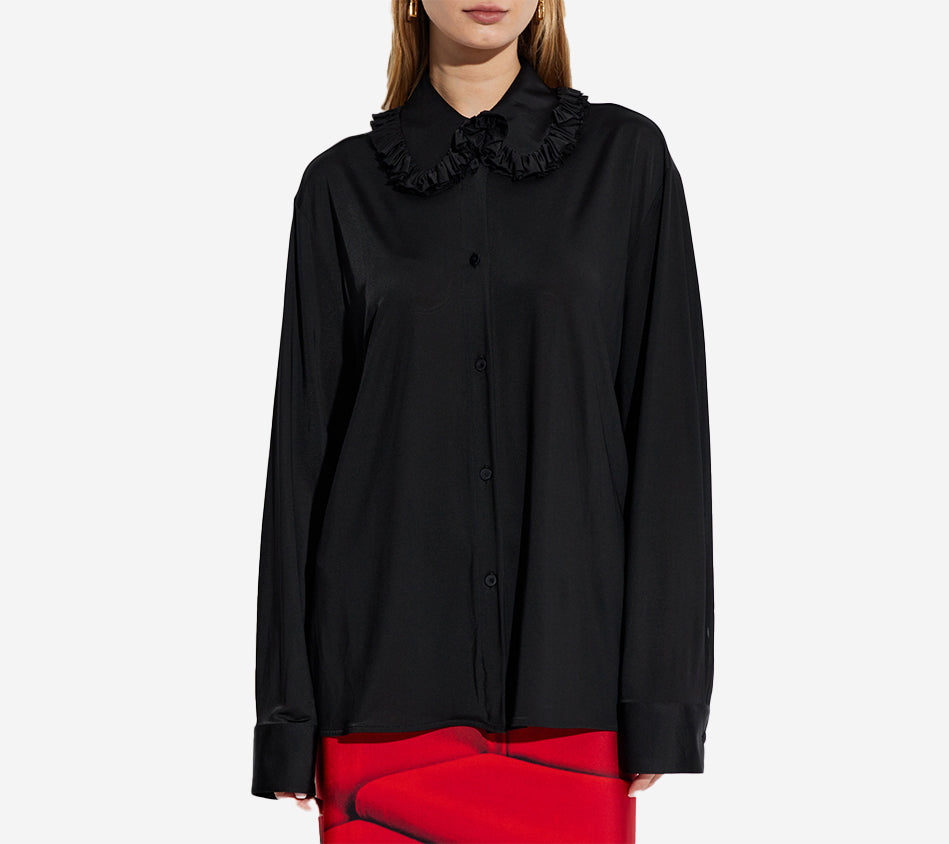 JIL-LONG SLEEVES SHIRT WITH ROUCHED CLAUDINE COLLAR AND COVERED BUTTONS