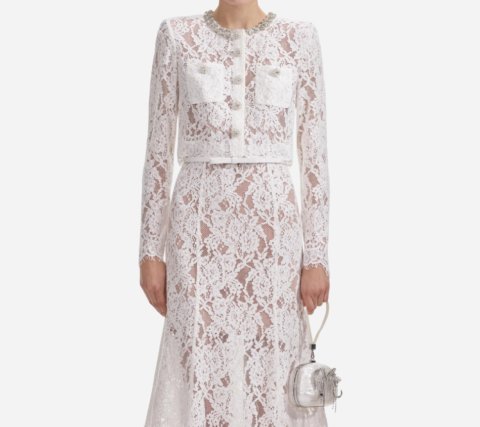 SFP-WHITE LACE EMBELLISHED MIDI DRESS