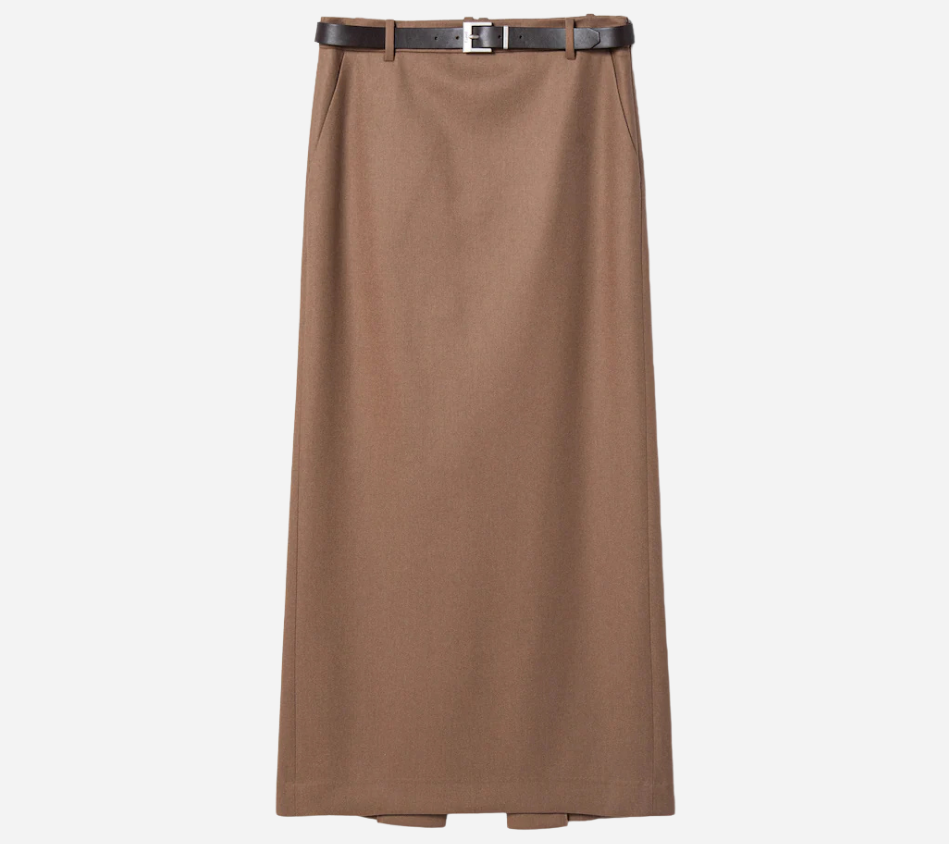 JUN-BELTED MAXI SLIT SKIRT