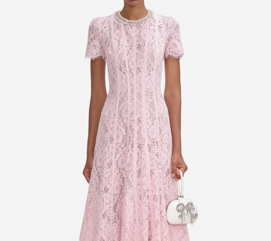 SFP-PINK LACE EMBELLISHED MIDI DRESS
