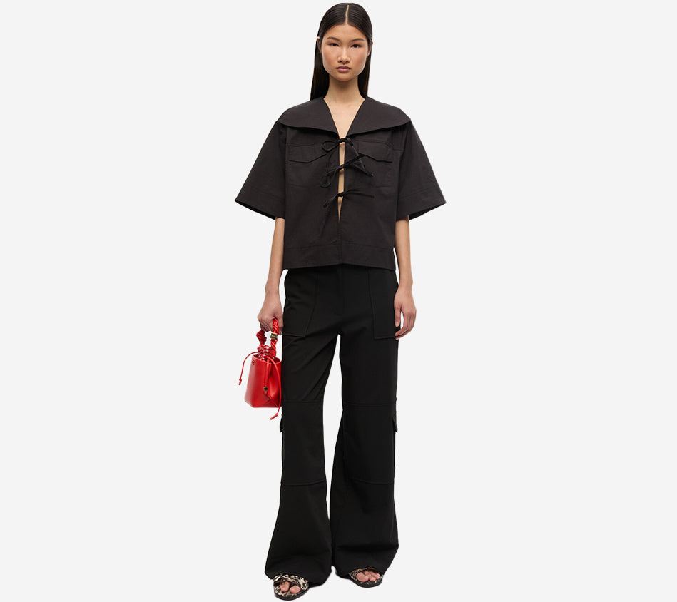 GAN-STRETCH COTTON COWL NECK BLOUSE