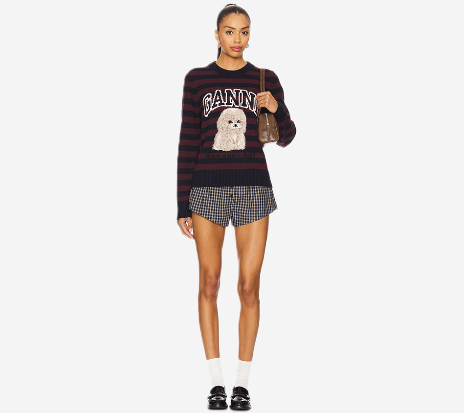 GAN-GRAPHIC WOOL MIX POODLE STRIPE CREWNECK
