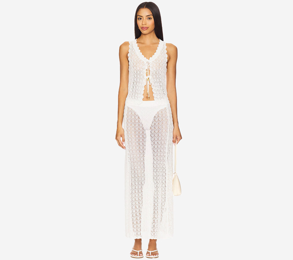 GAN-SHINY POINTELLE LONG SKIRT