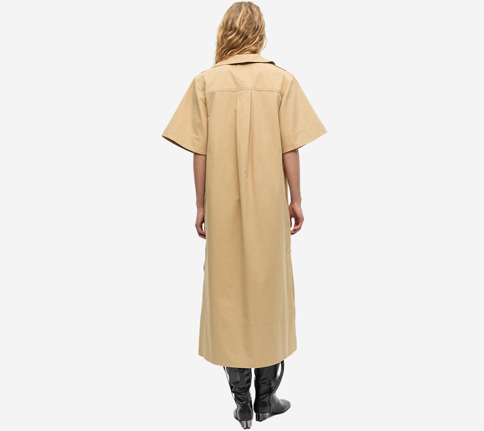 GAN-CLASSIC SUMMER SUITING COWL NECK LONG DRESS