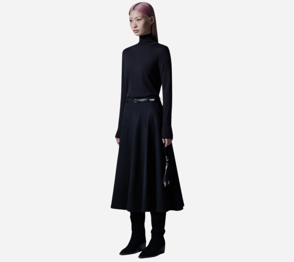 JUN-WOOL CASHMERE BELTED FLARE SKIRT
