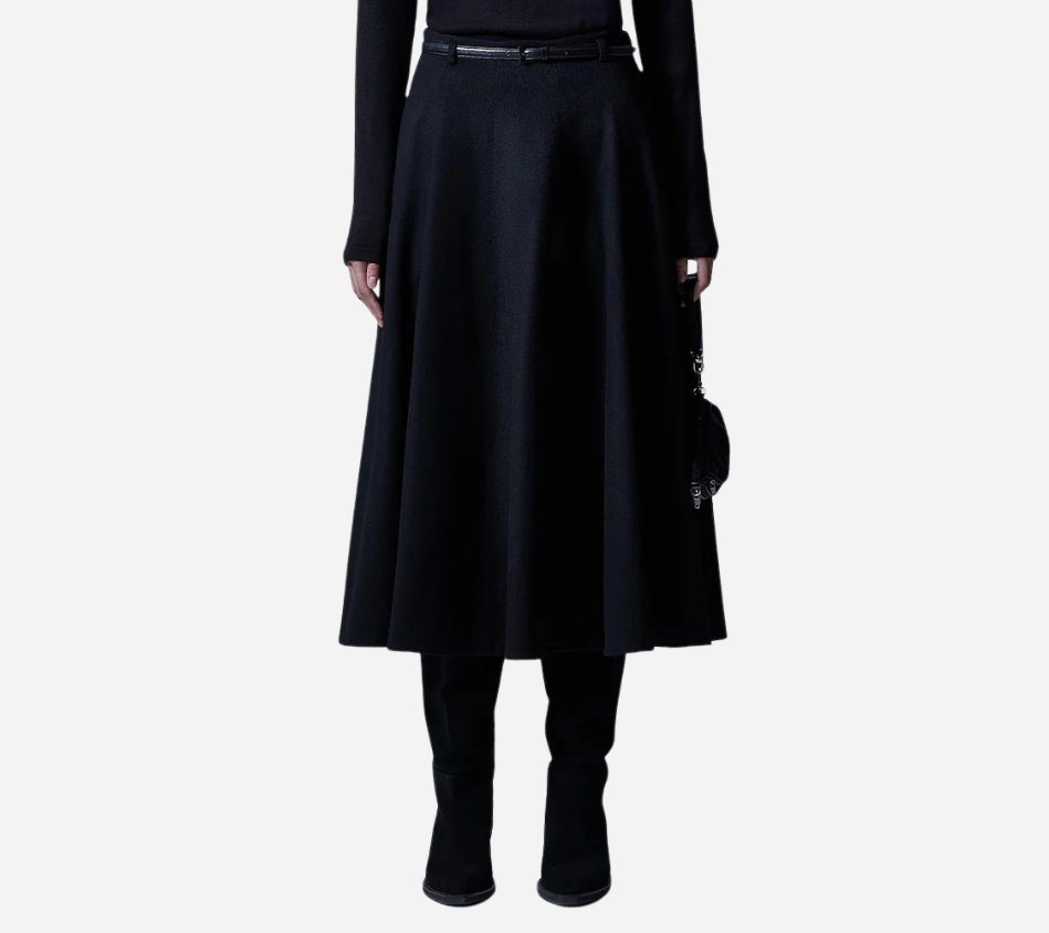 JUN-WOOL CASHMERE BELTED FLARE SKIRT