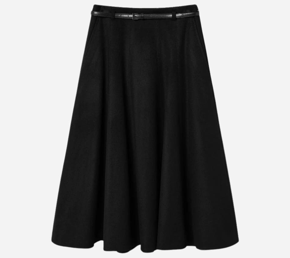 JUN-WOOL CASHMERE BELTED FLARE SKIRT