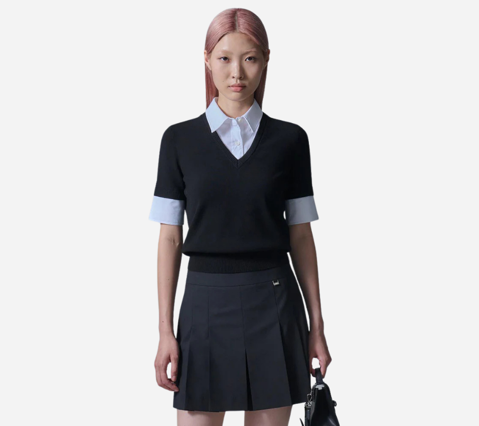 JUN-SHIRTS PATCHED V-NECK PULLOVER