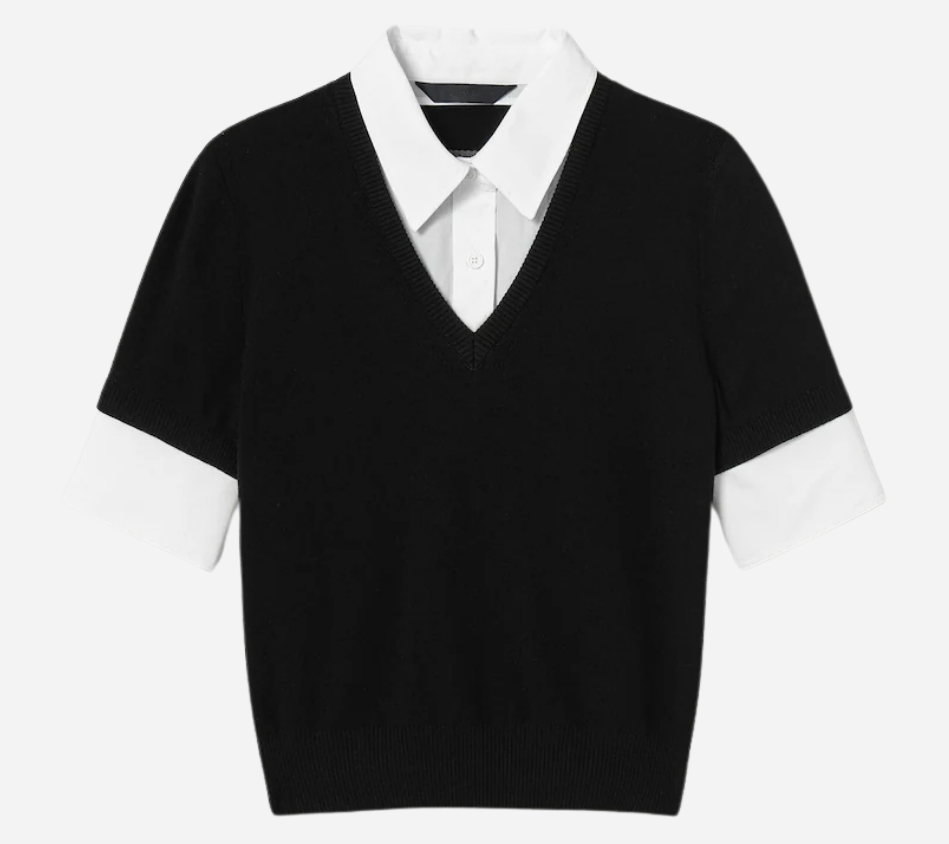 JUN-SHIRTS PATCHED V-NECK PULLOVER