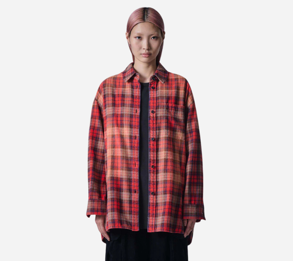 JUN-[ESSENTIAL] OVER FIT VINTAGE WASHED CHECK SHIRTS