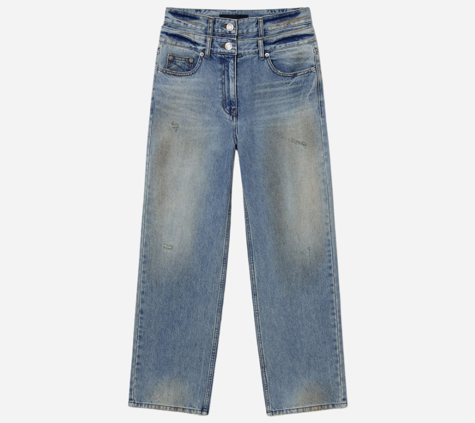 JUN-DOUBLE WAISTED DENIM PANTS