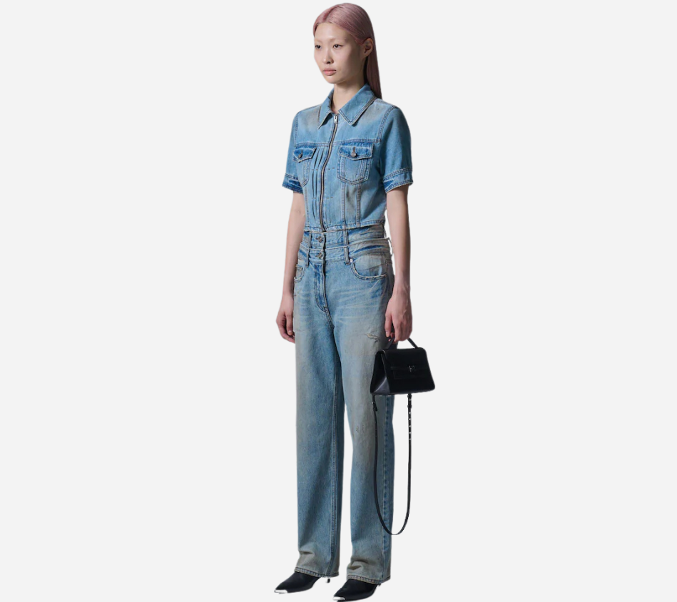 JUN-DOUBLE WAISTED DENIM PANTS