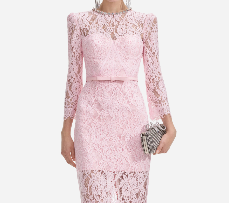 SFP-PINK LACE BUSTIER MIDI DRESS