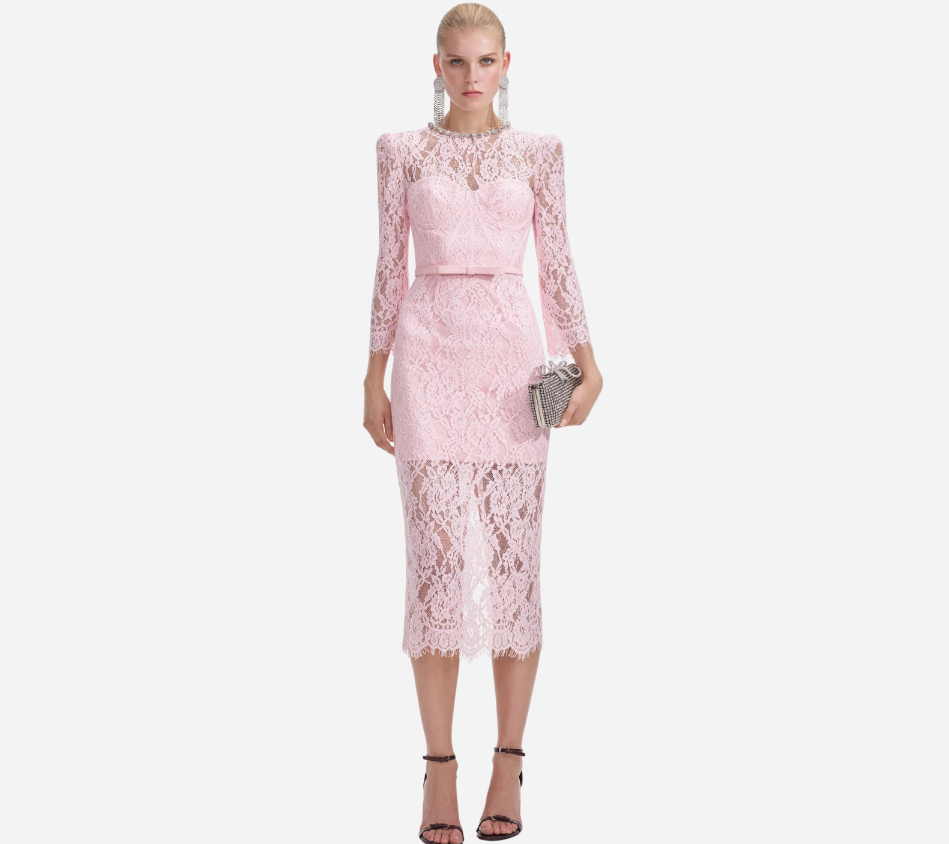 SFP-PINK LACE BUSTIER MIDI DRESS