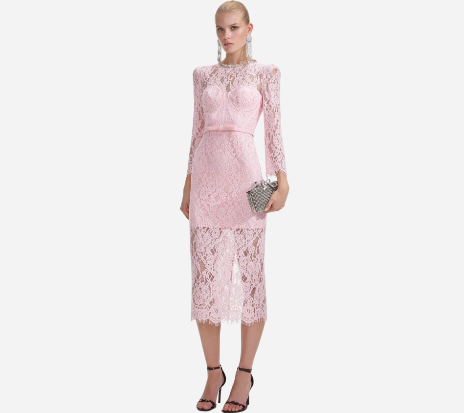 SFP-PINK LACE BUSTIER MIDI DRESS