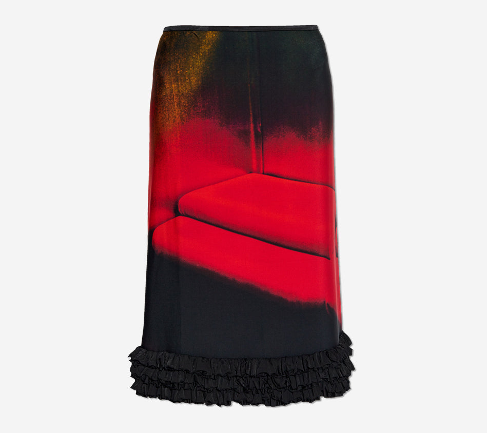 JIL-STRAIGHT KNEE LENGTH SKIRT WITH ROUCHES AT BOTTOM