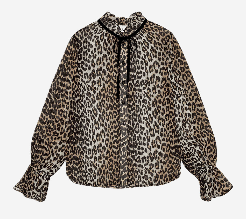 GAN-PRINTED VISCOSE CHIFFON TIE STRING SHIRT