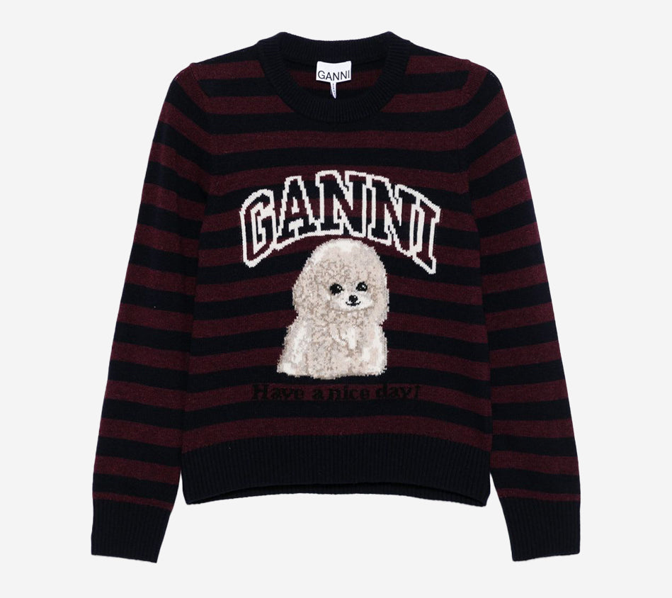 GAN-GRAPHIC WOOL MIX POODLE STRIPE CREWNECK