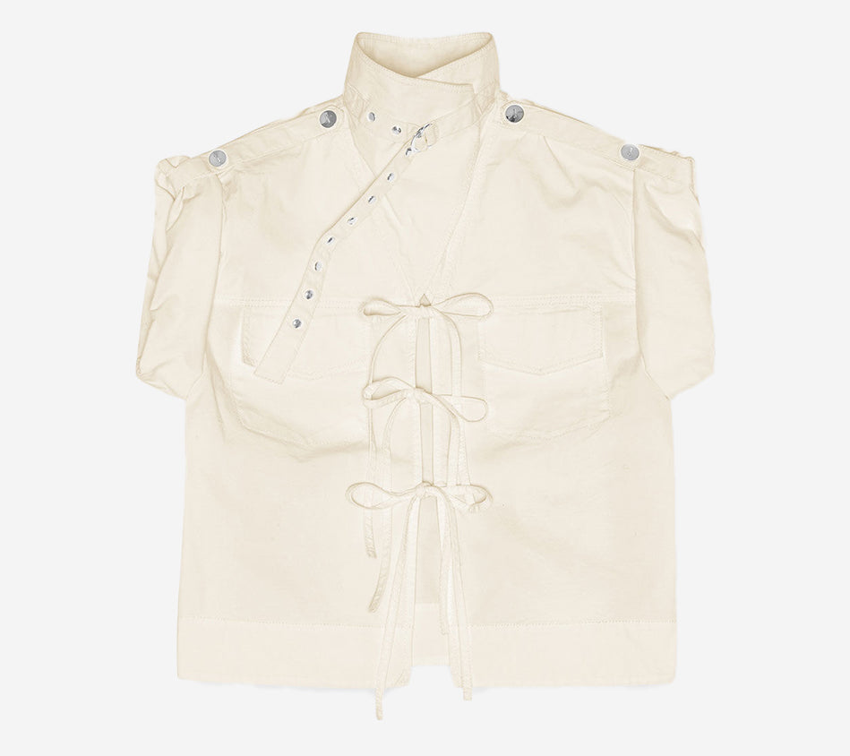 GAN-STRETCH COTTON COWL NECK BLOUSE