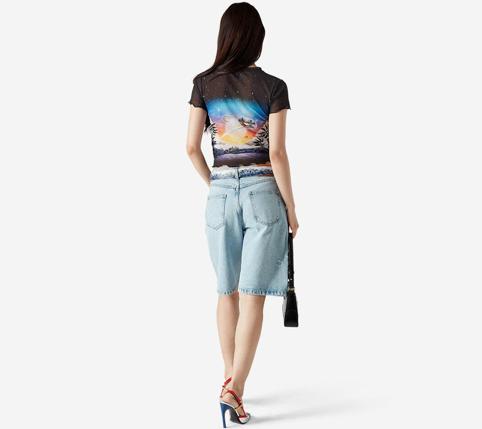 CSB-LETTUCE HEM PRINTED MESH TEE