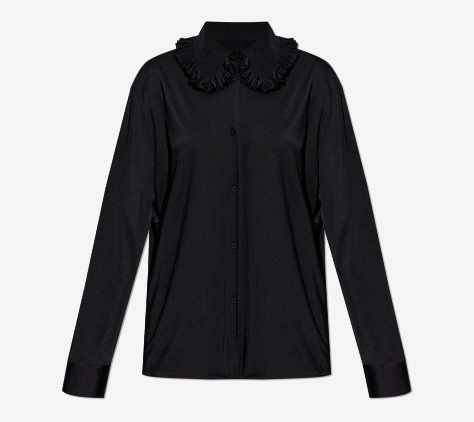 JIL-LONG SLEEVES SHIRT WITH ROUCHED CLAUDINE COLLAR AND COVERED BUTTONS