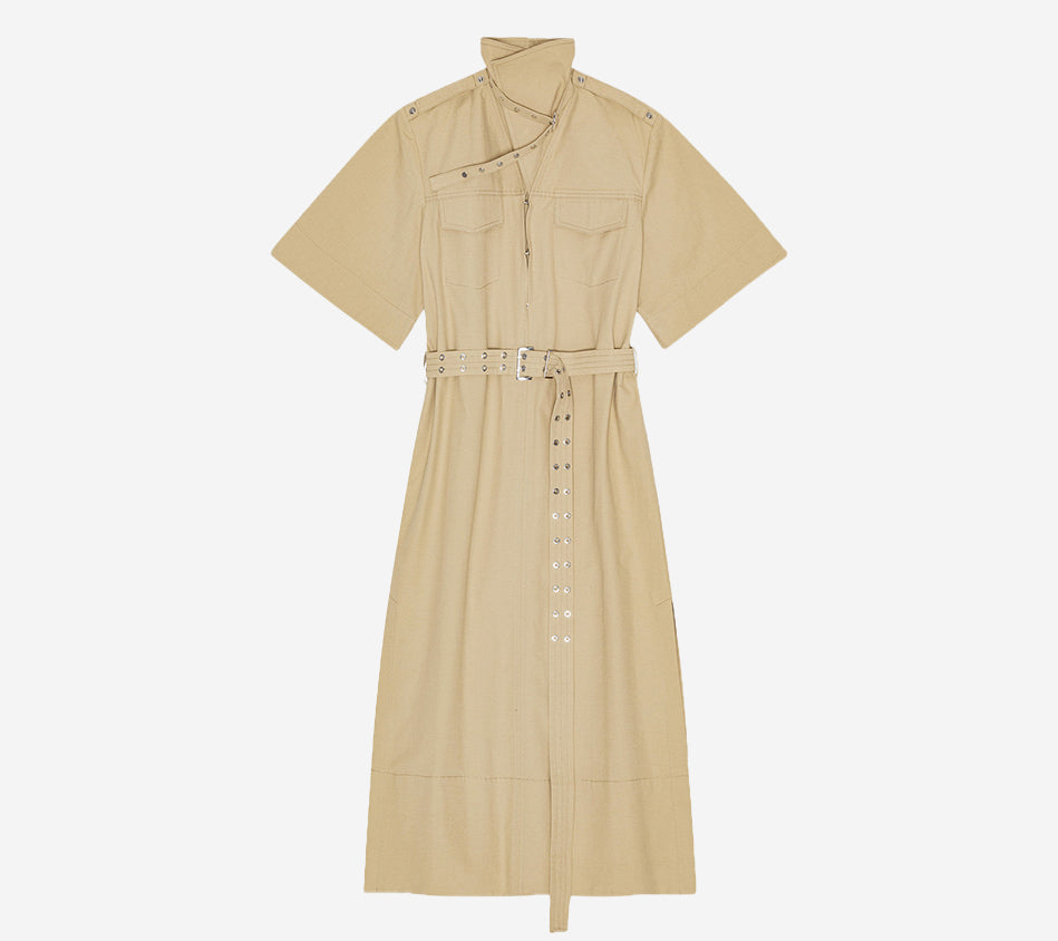 GAN-CLASSIC SUMMER SUITING COWL NECK LONG DRESS