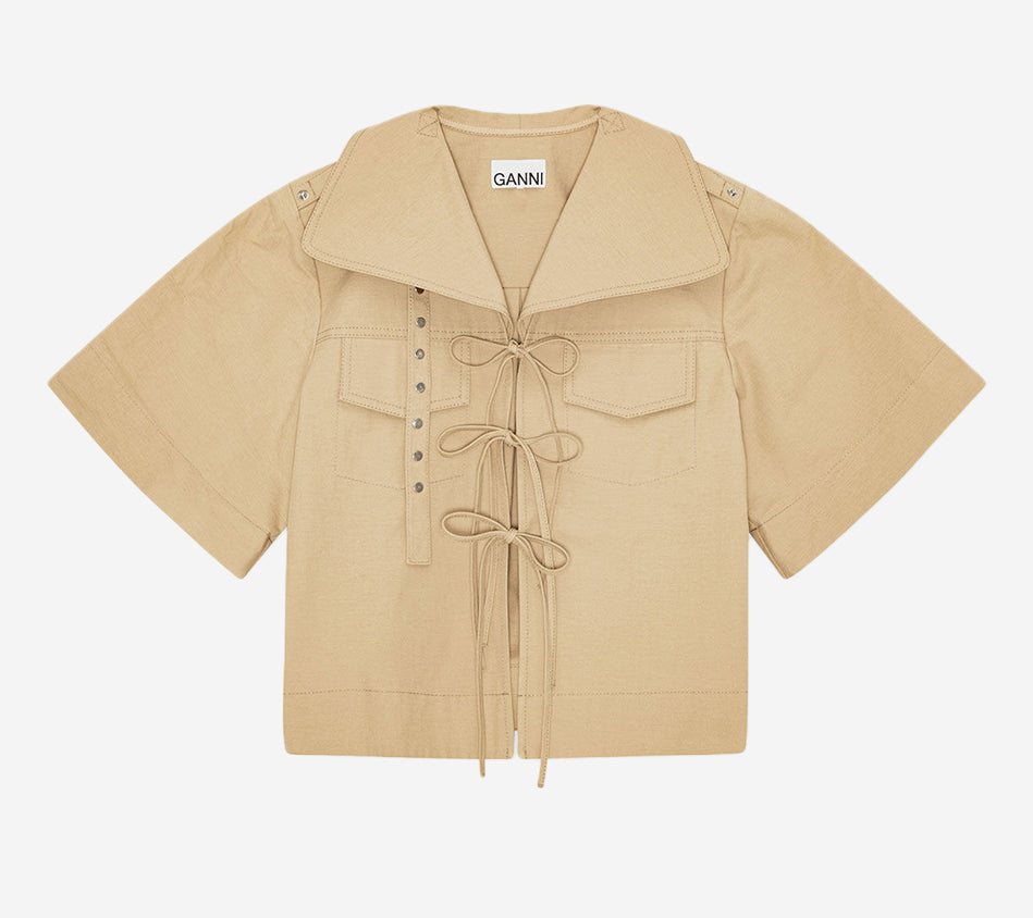 GAN-CLASSIC SUMMER SUITING COWL NECK BLOUSE