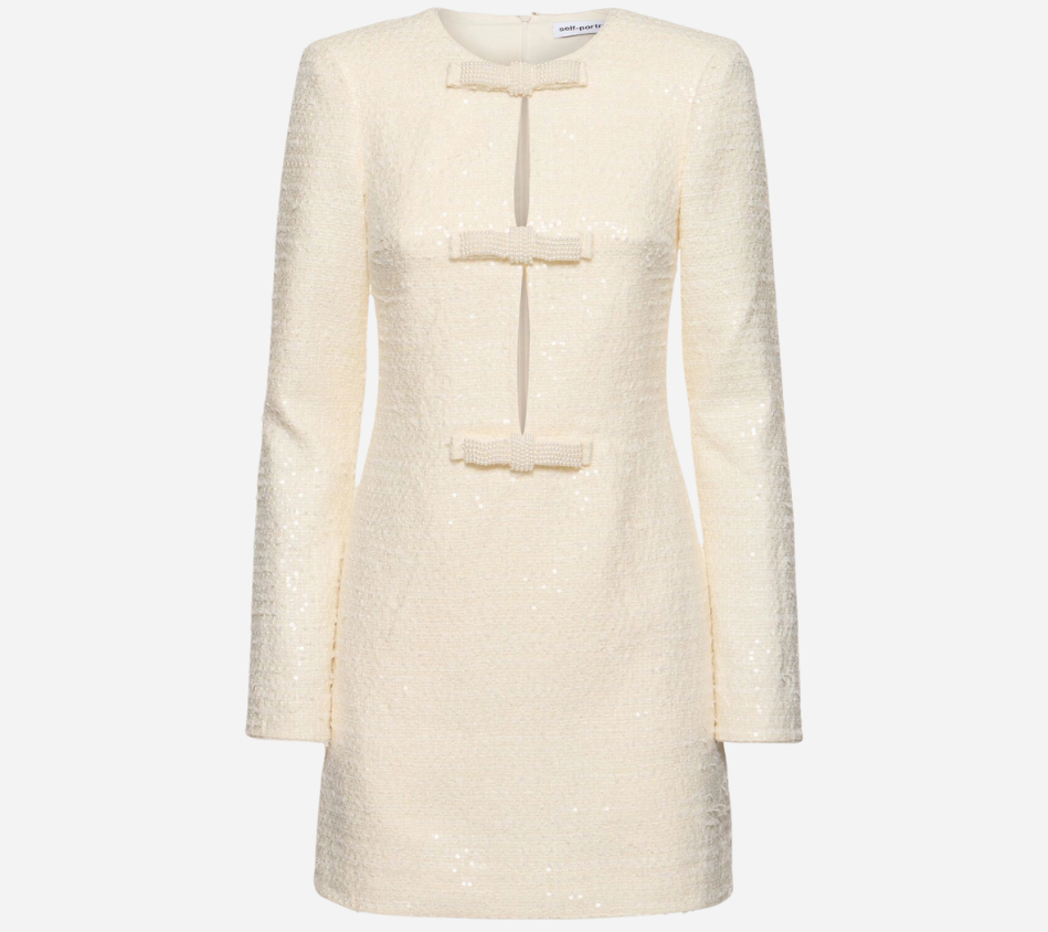 SFP-CREAM BOUCLE DIAMANTE BOW MINI DRESS