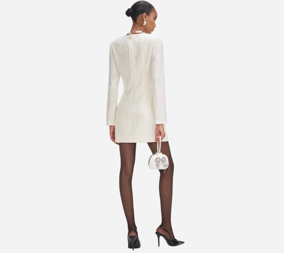 SFP-CREAM BOUCLE DIAMANTE BOW MINI DRESS