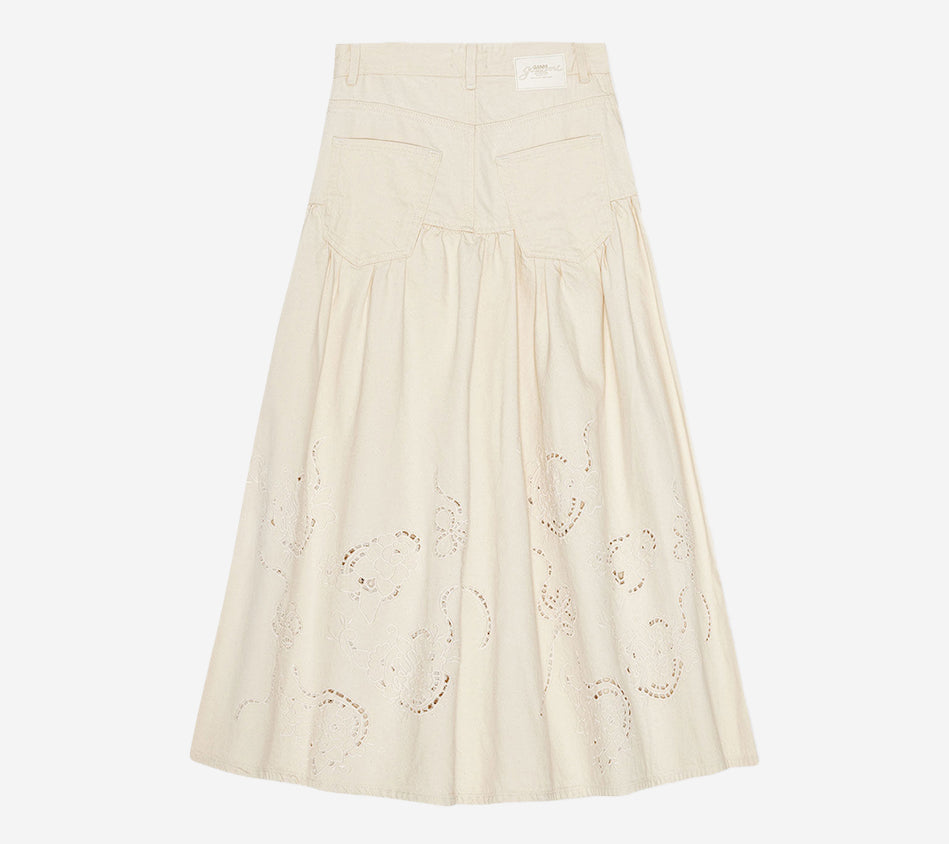 GAN-BRODERIE ANGLAISE DENIM LONG SKIRT