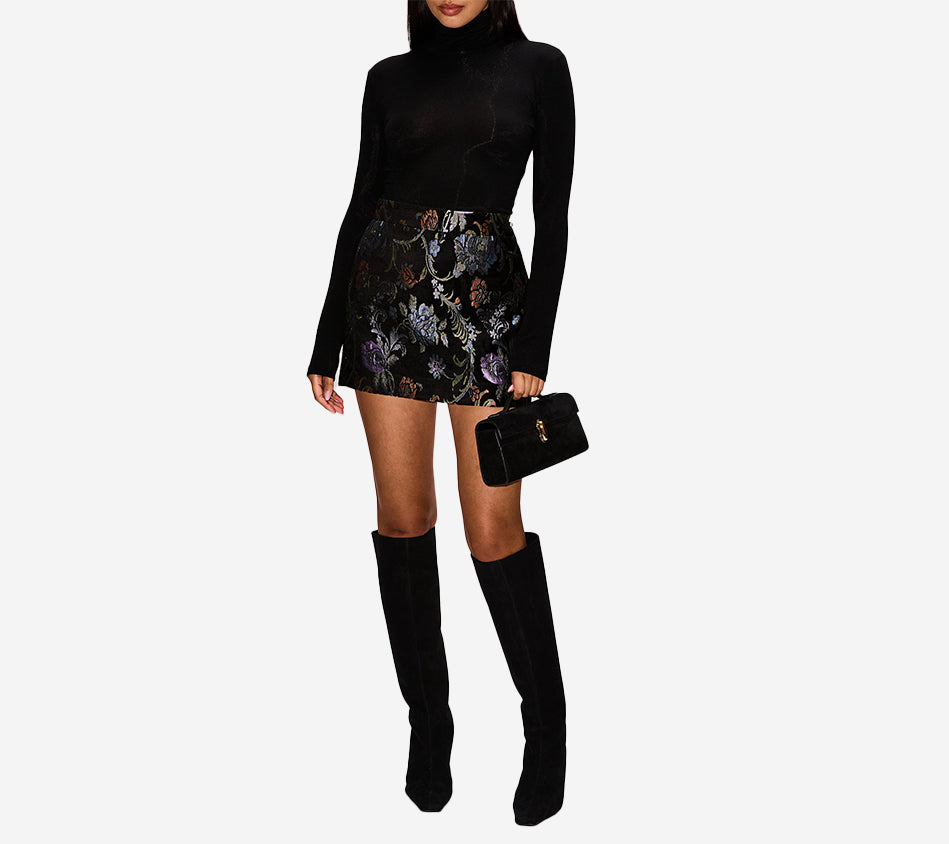 CHL-FLORAL TAPESTRY JACQUARD MINI SKIRT