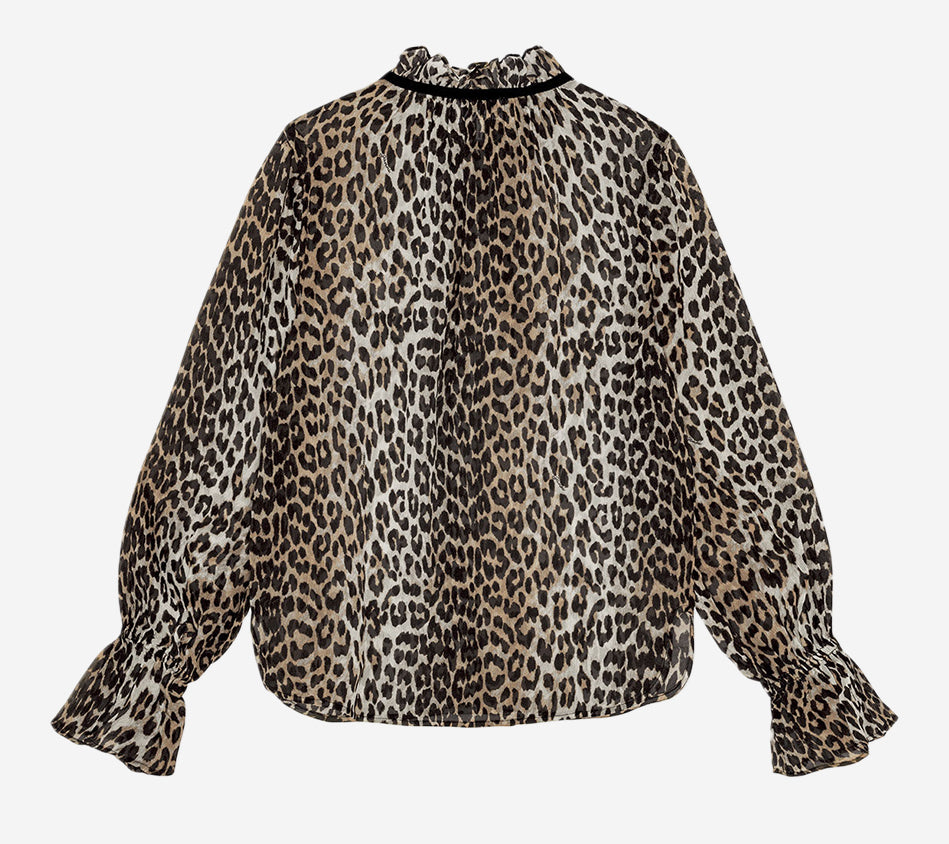 GAN-PRINTED VISCOSE CHIFFON TIE STRING SHIRT