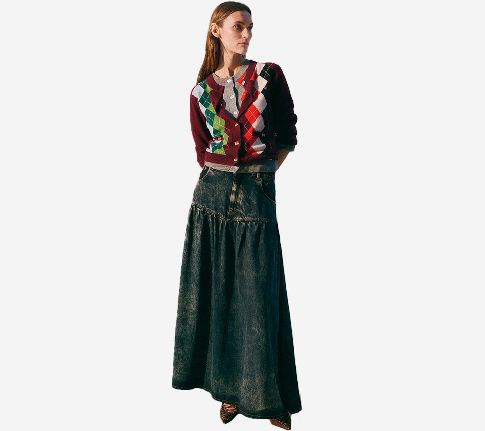 GAN-LIGHT DENIM LONG SKIRT