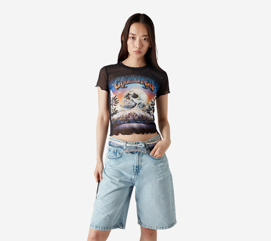 CSB-LETTUCE HEM PRINTED MESH TEE
