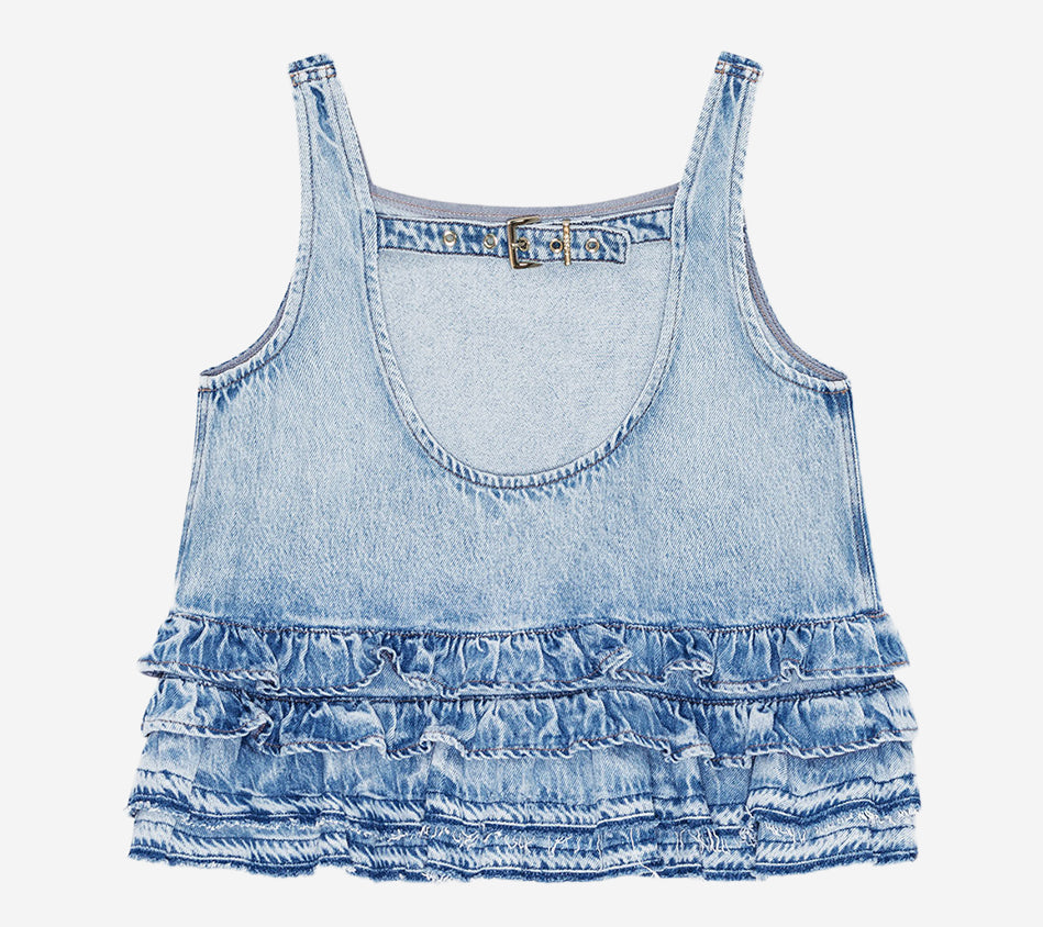GAN-SOFT RIGID DENIM FRILL TOP