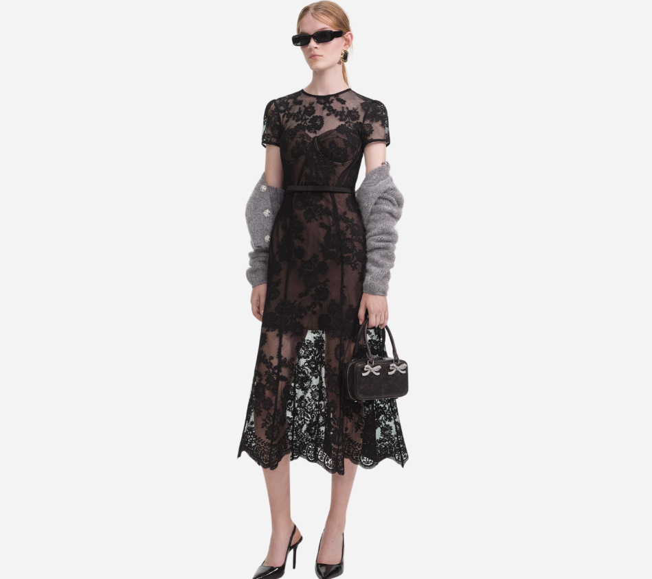 SFP-BLACK LACE BUSTIER MIDI DRESS