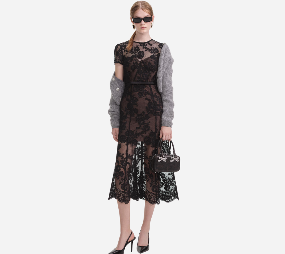SFP-BLACK LACE BUSTIER MIDI DRESS