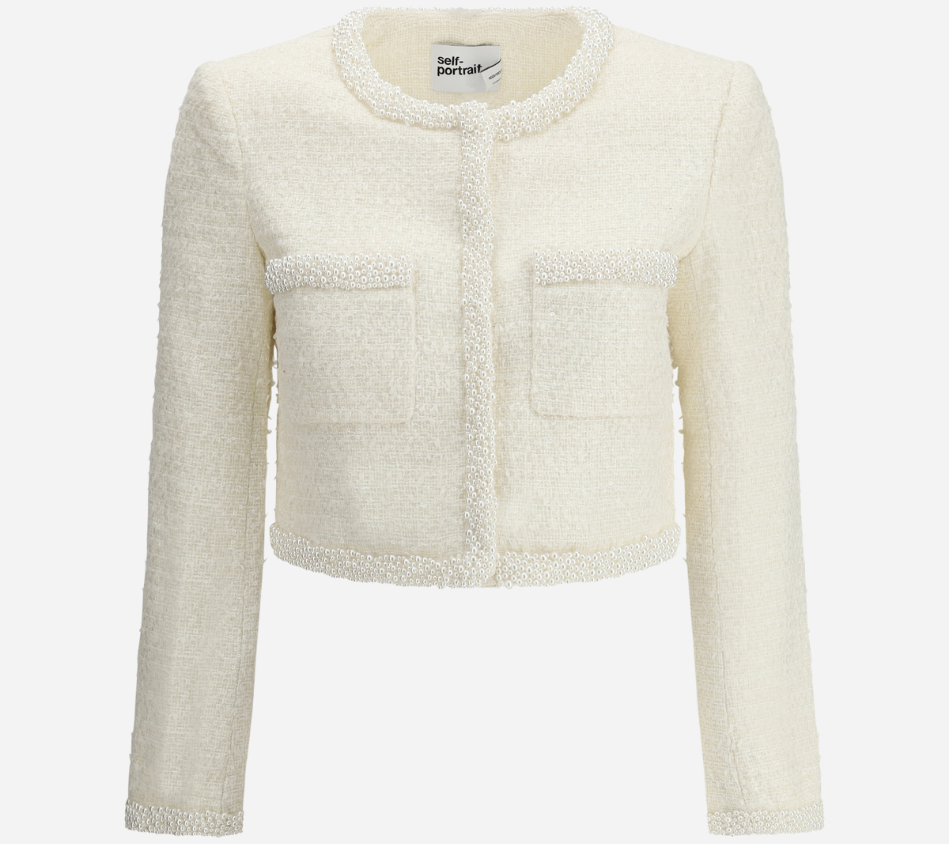SFP-CREAM BOUCLE PEARL TRIM JACKET