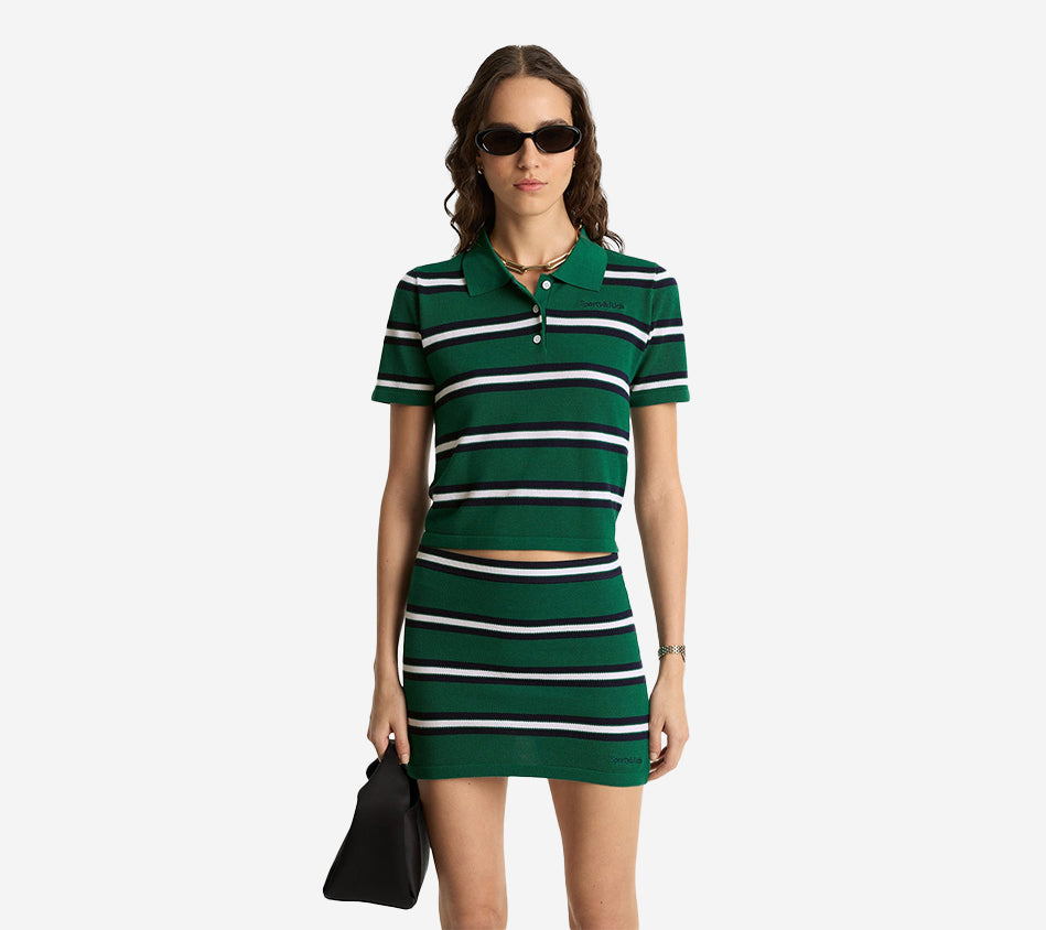 SPR-SERIF LOGO SILK PIQUE CROPPED POLO