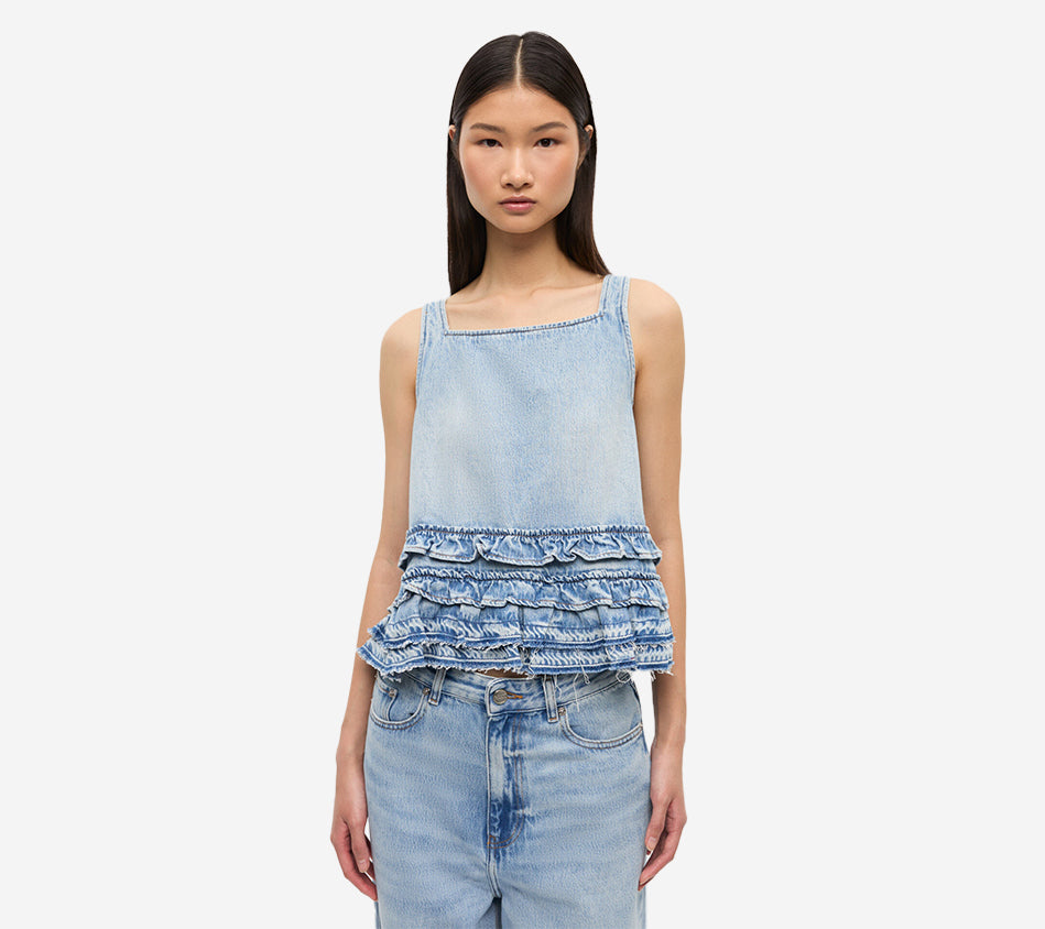 GAN-SOFT RIGID DENIM FRILL TOP