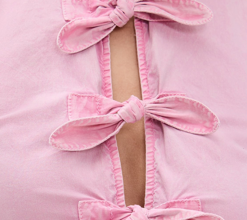 GAN-WASHED STRETCH COTTON MINI BOW TIE DRESS