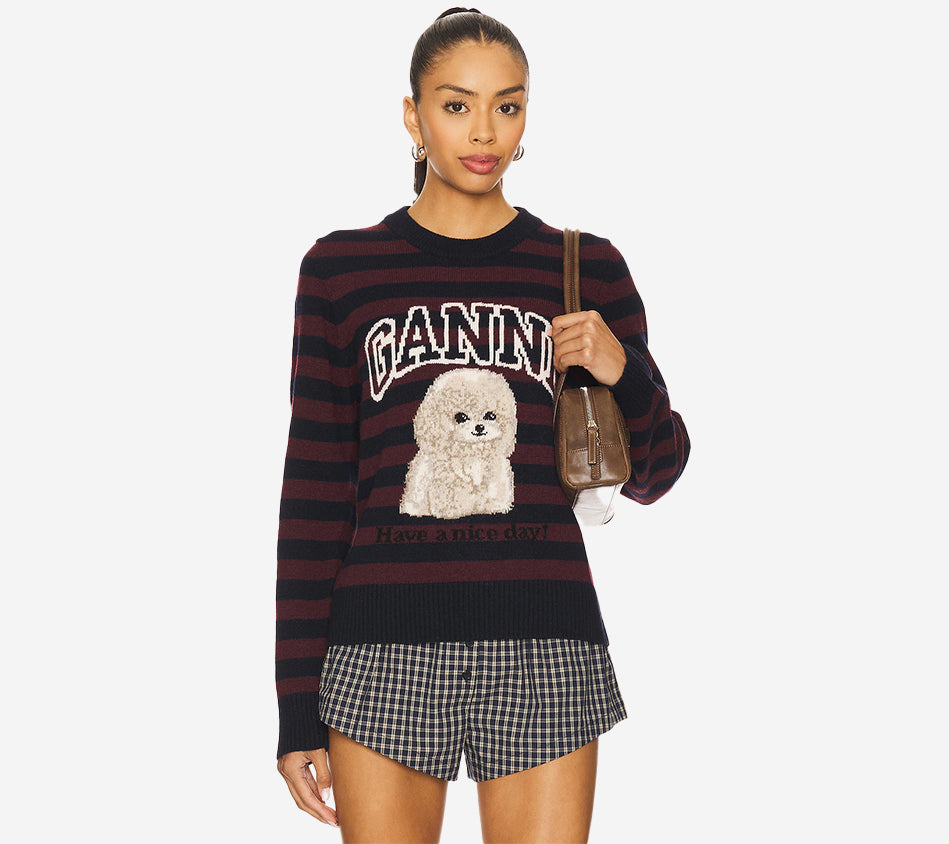 GAN-GRAPHIC WOOL MIX POODLE STRIPE CREWNECK