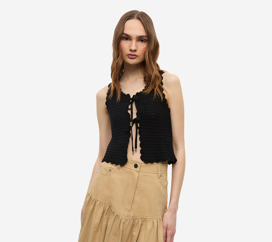 GAN-COTTON TEXTURED LACE TOP