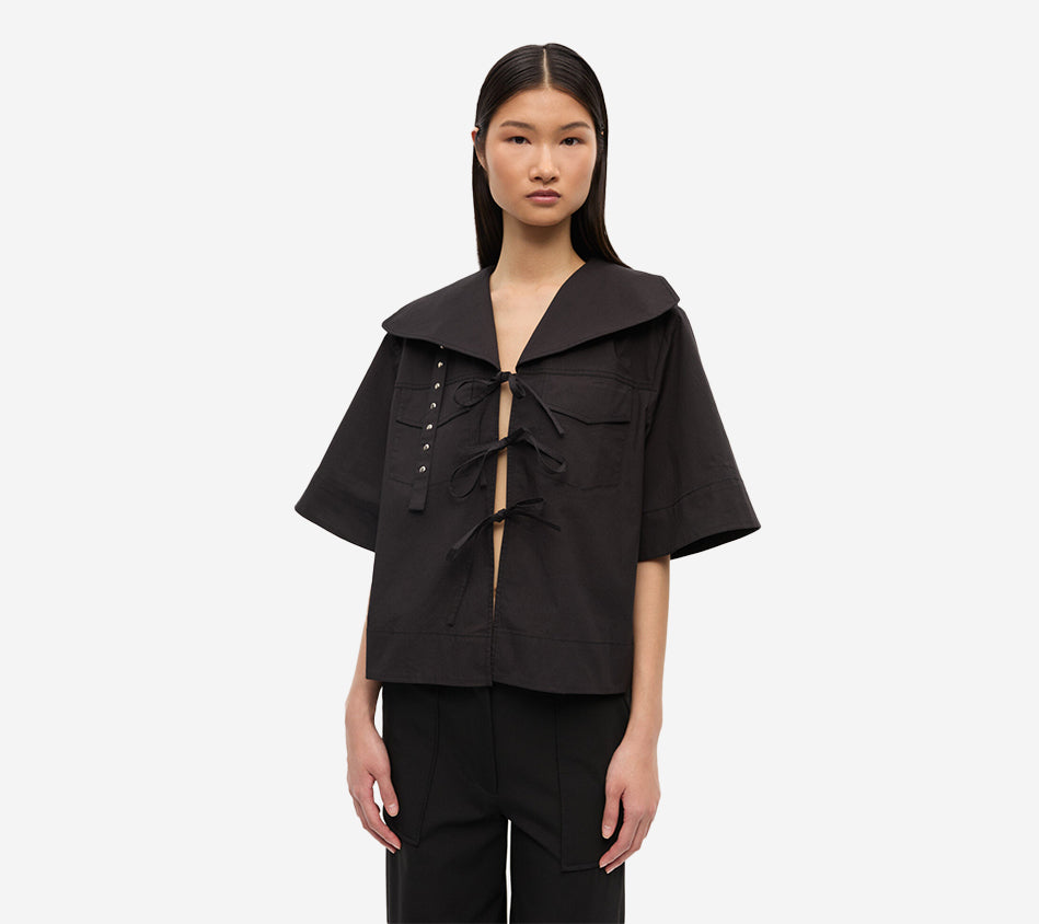 GAN-STRETCH COTTON COWL NECK BLOUSE