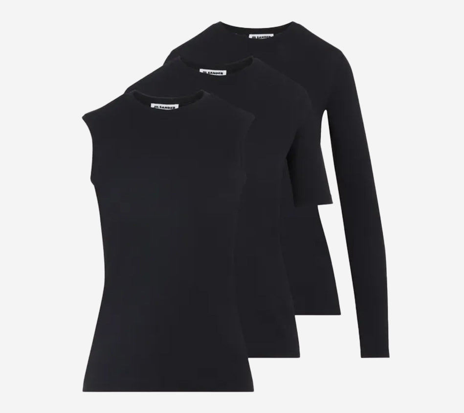 JIL-3-PACK TOPS WITH EMBROIDERED LOGO ON BACK NECK: CREW NECK LONG SLEEVES, CREW NECK SHORT SLEEVES AND CREW NECK TANK