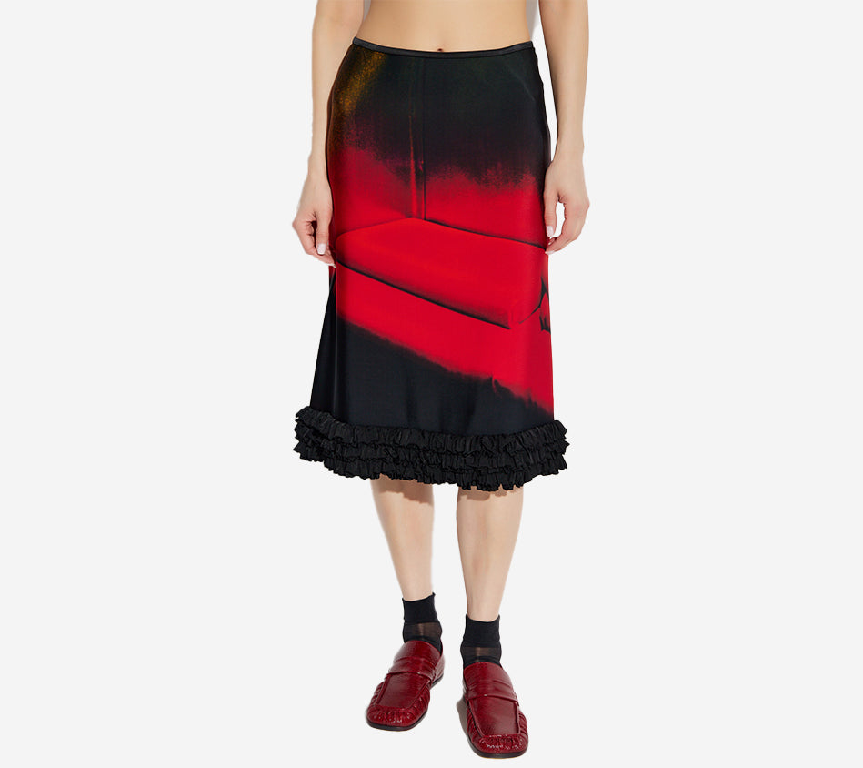 JIL-STRAIGHT KNEE LENGTH SKIRT WITH ROUCHES AT BOTTOM