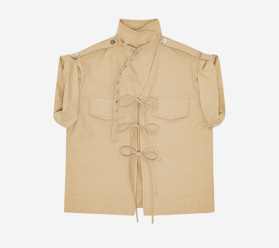 GAN-CLASSIC SUMMER SUITING COWL NECK BLOUSE