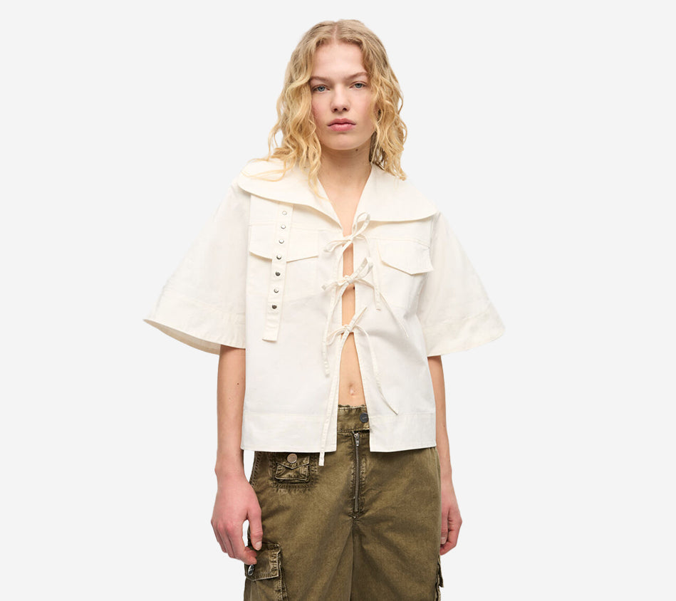 GAN-STRETCH COTTON COWL NECK BLOUSE