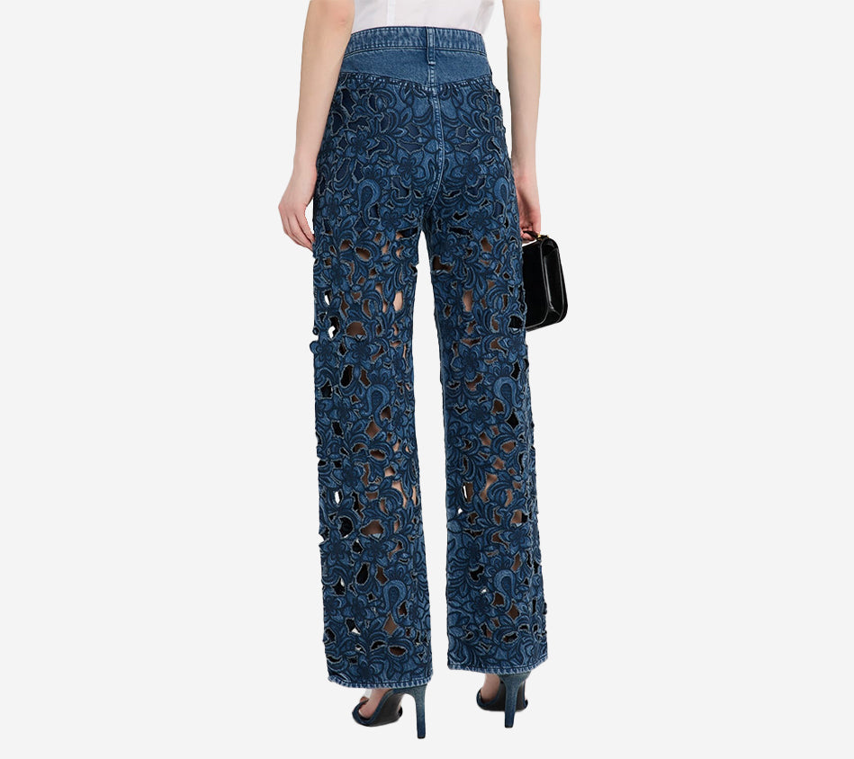 RNB-LOGAN MID-RISE WIDE LEG FLORAL CUTOUT